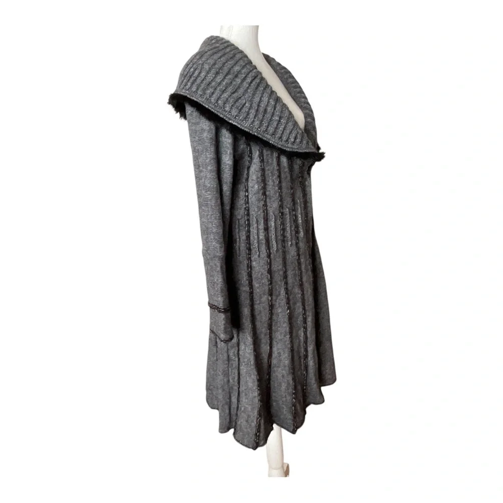 Joseph Ribkoff Alpaca Blend Coatigan Sweater Coat Grey Ribbed Collar Size 12 - Picture 2 of 8